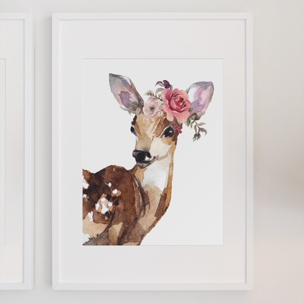 Wall Art Baby Deer Watercolor Illustration Print Poster UNFRAMED - Picture 4 of 9